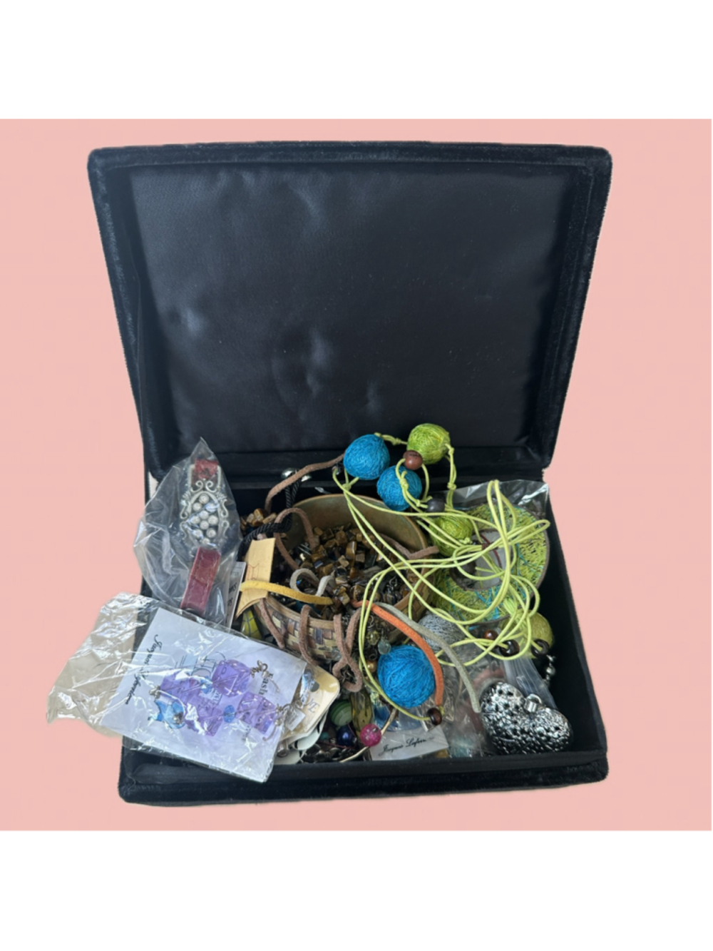 Huge Mixed Costume Jewelry Lot + Black Velvet Jewelry Box